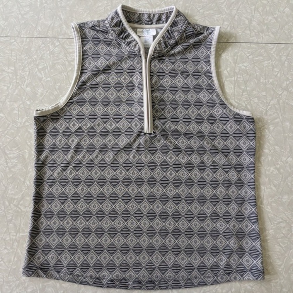 Sigrid Olsen Golf & Tennis L Geometric Pattern Sleeveless Quarter Zip Top UPF 50